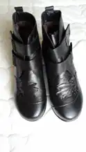 Ankle-Boots Warm-Cow-Leather Black Waterproof Winter Women Ladies Short Flower Flat No