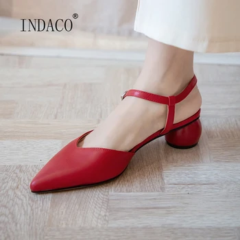 

Women Leather Sandals High Heels Leather Summer Sandals Red Pink Women Shoes 4cm