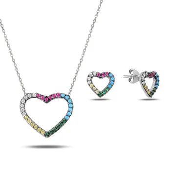 

Angemiel 925 Sterling Silver Mixed Color Zircon Stone Heart Set-Rhodium Plated
