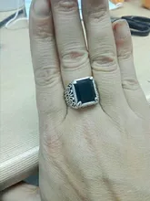 Anillo cuadrado de piedra negra grande para hombre, tótem de viento chino, anillo de Color plateado para hombre, joyería Vintage, regalo de fiesta de boda