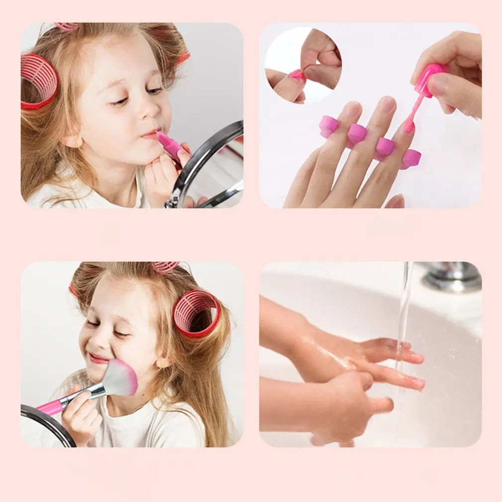 Kids Makeup Set Real Girl Makeup Kit With Portable Box Washable Kids Makeup Kit Eye Shadows Brush Lipstick Nail Polish Makeup
