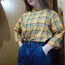 Plaid Shirt Blouse Women Tops Blusas Long-Sleeve Loose Flannel Plus-Size Cotton New-Brand