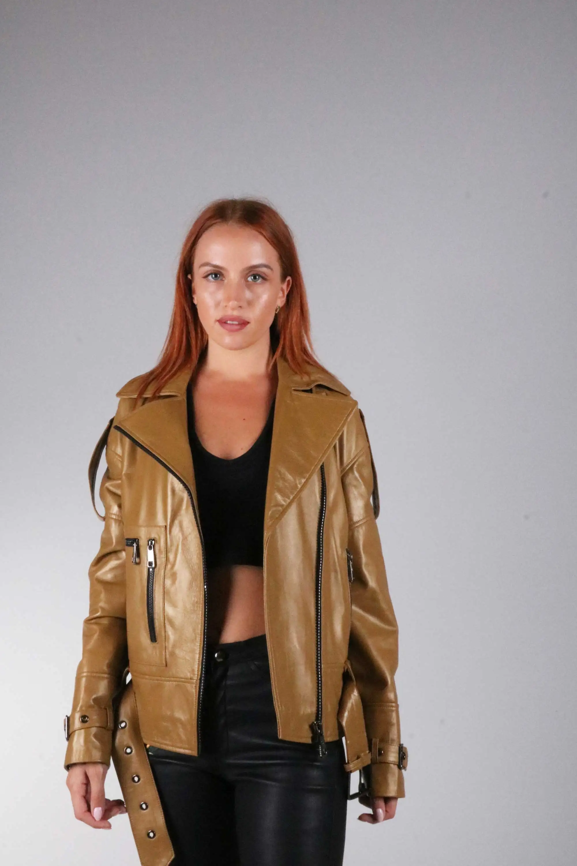 

Women's Bomber Leather Jacket sporty genuine fur and leather jackets