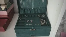 WE New-estuche de 3 capas con broche verde para mujer, organizador de joyería, anillo grande, collar, soporte de maquillaje, caja de joyería de terciopelo con cerradura
