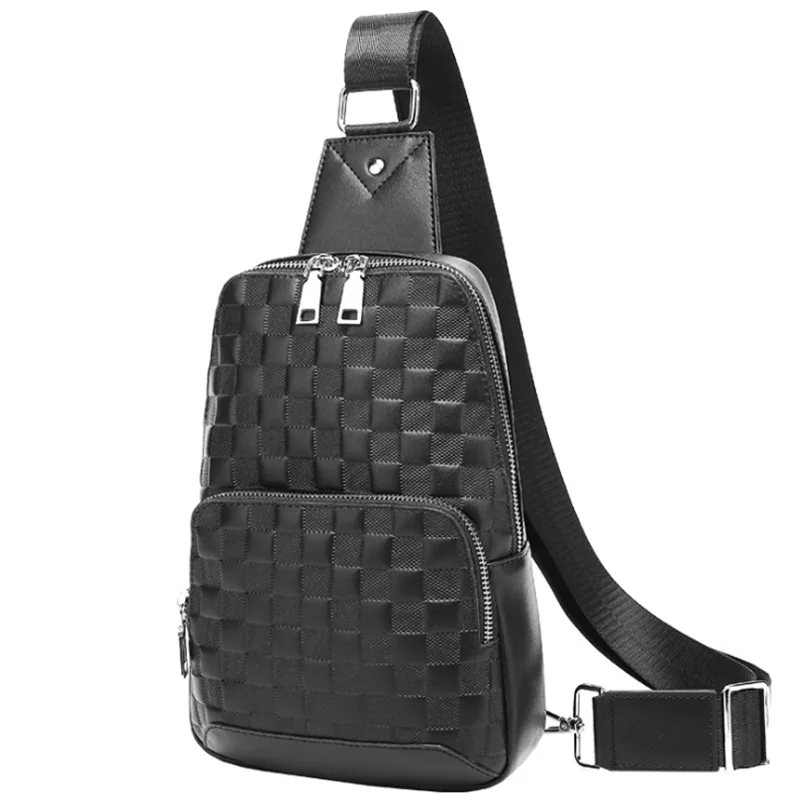 horizonplus america and europe LUXURY trendy men genuine leather emboss PLAID pattern crossbody bag sling bag chest bag