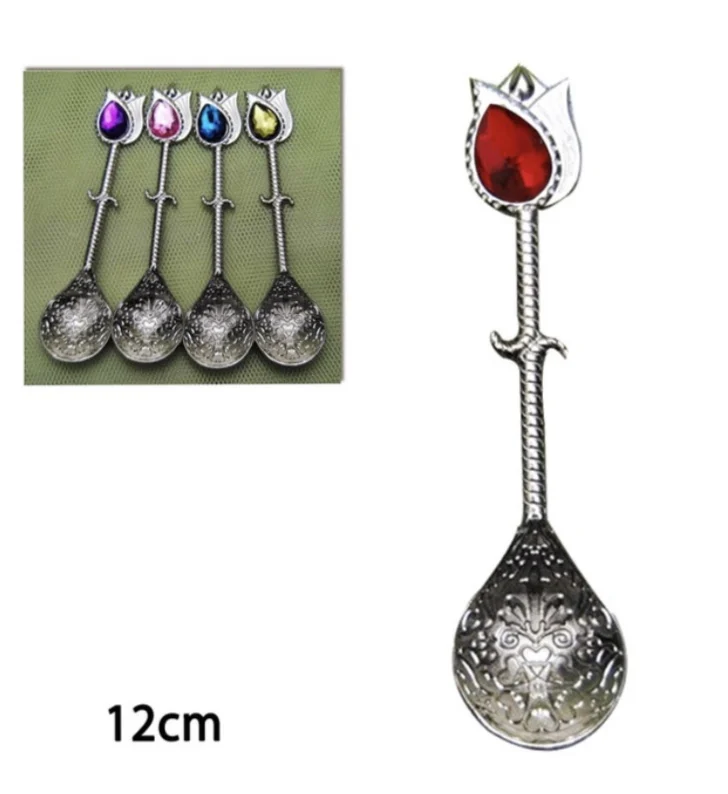 RED- Coffee Spoon Copper Turkish Tea Spoons Milk Espresso Tea Spoons Ice Cream Sugar Dessert Teaspoon Accessories MADE IN TURKEY Kitchen Accessories Wedding Decoration Hot Drinking Flatware 