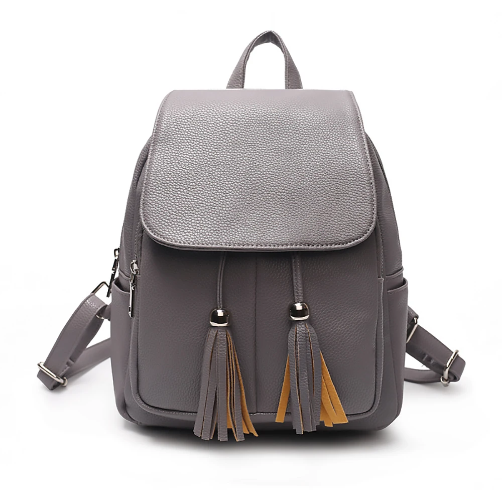 

Backpack school Bag Women girl PU Leather High Quality Soft Handle High capacity Female hasp zipper Backpack fashion gray pink