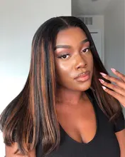 Nabeauty-Peluca de cabello humano con encaje frontal en T para mujeres negras, postizo de encaje transparente con reflejos marrón, nudos blanqueados, Remy