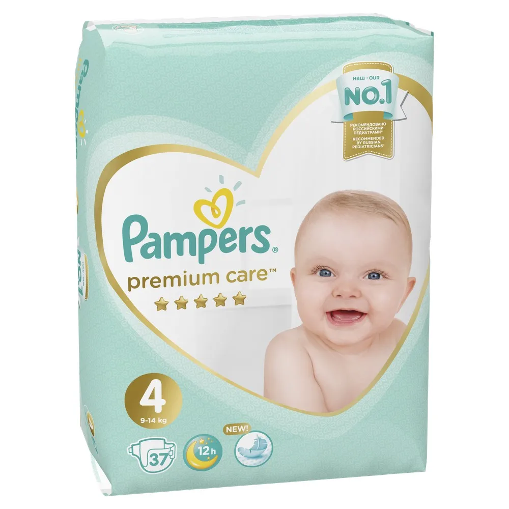 Подгузники Pampers Premium Care Размер 4, 9-14кг, 37 штук