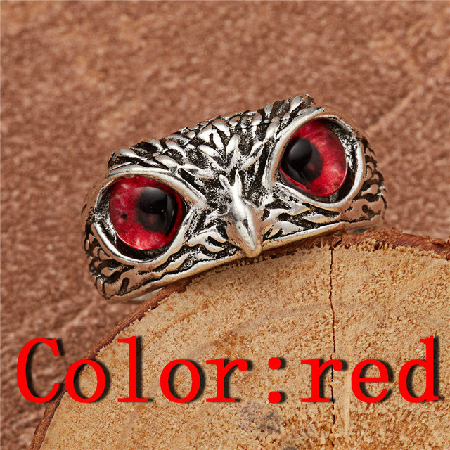 Vintage Cute Blue Eyes Owl Ring For Men Women Open Rings Silver Color Engagement Wedding Couple Ring Jewelry Gifts