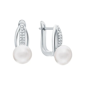 

Silver earrings with cubic zirconia and pearls cultured sunlight sample 925