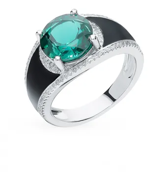 

Gold ring with Emerald, enamel and diamonds sunlight sample 585