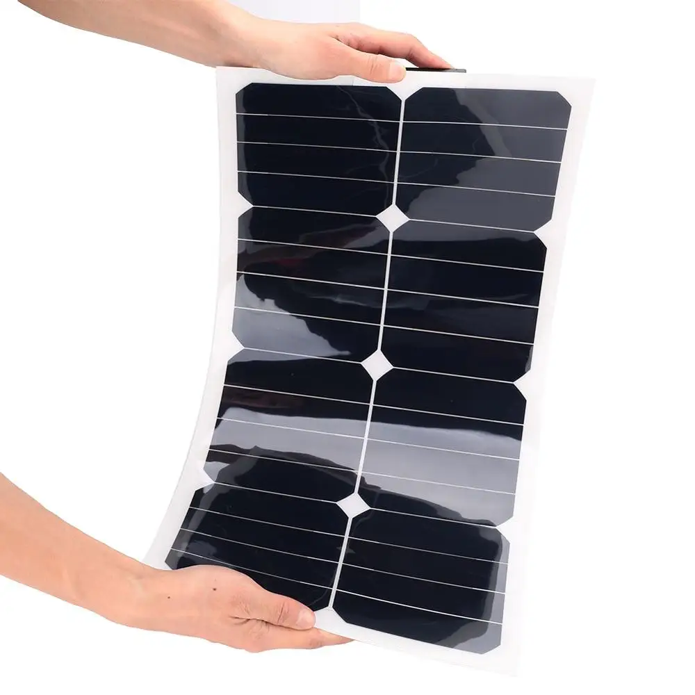 Flexible18V25W монокристаллическая солнечная панель силиконовый блок питания Внешняя Батарея зажимы «сделай сам» для путешествий на открытом воздухе