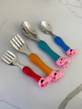 Peppa Pig-cubiertos de acero inoxidable para niños, modelos de figuras de la familia George Pig, vajilla, regalo de cumpleaños