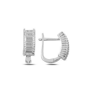 

KUTAYDAN Baget Zircon Cubic Zirconia J Earrings 925 Sterling Silver