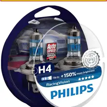 Philips галогенная лампа H4 12 В 60 Вт / 55 Вт+ 150% Philips RacingVision 12342RVS2 2шт для фар