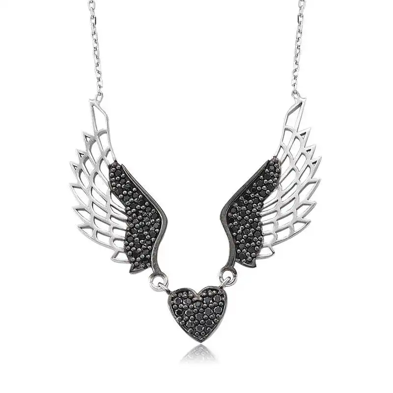 

Armagano 100% 925 Sterling Silver Black Winged Heart Women Necklace Quality and Original Women Amulets