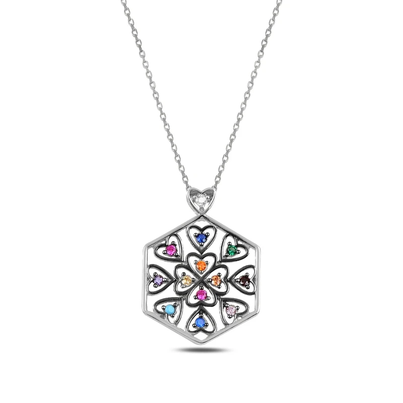 

Armagano Colorful Zircon Stone Hexagon Inside Heart Necklace