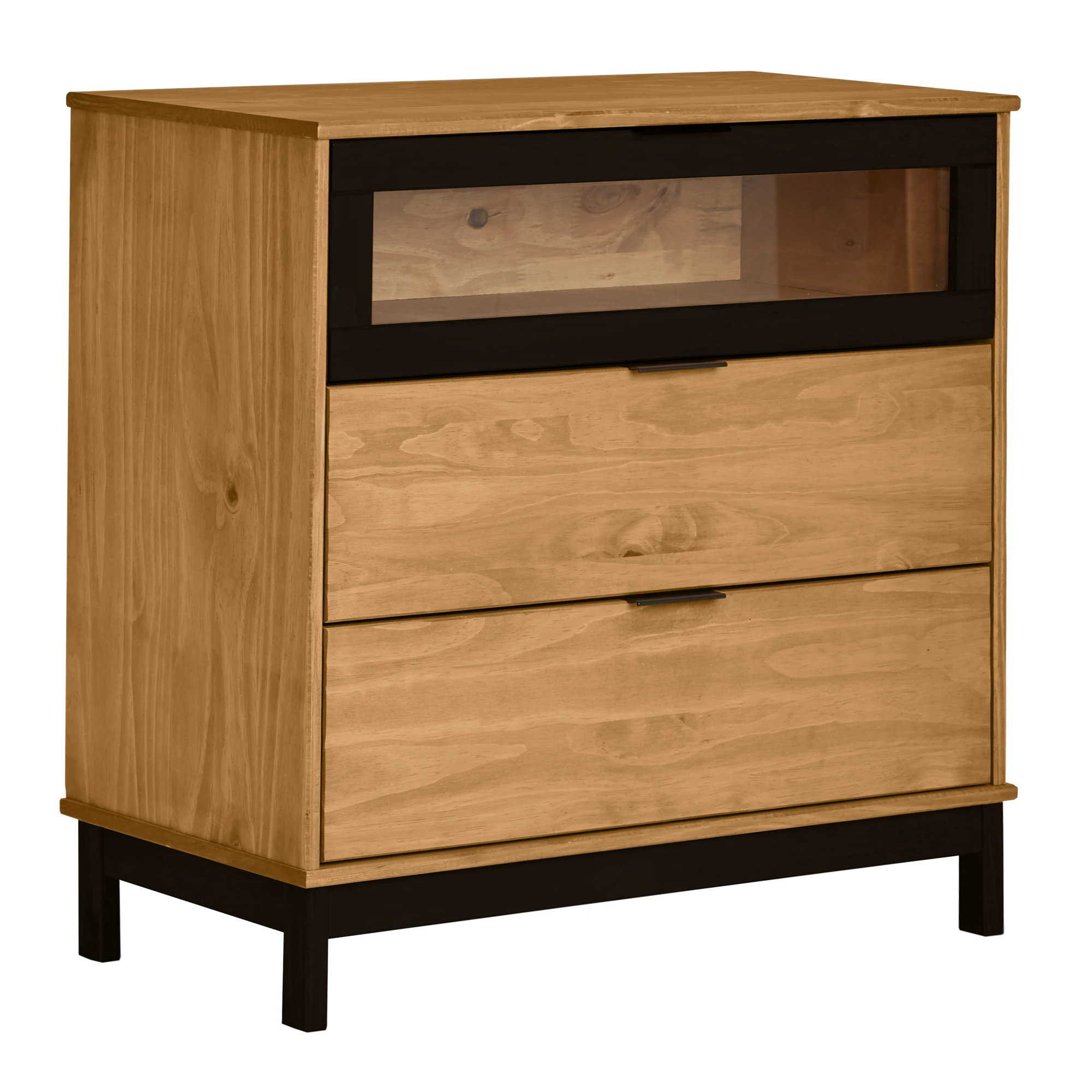 Cómoda de Noche Helen 3 Cajones en Color Madera y Negro Maciza guias metalicas | Мебель