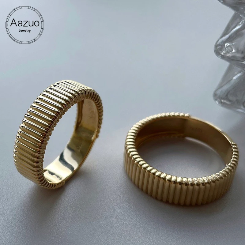 Aazuo-anillo de oro amarillo puro de 18K para mujer, sortija de línea de 5,8 M de ancho, de lujo, para fiesta de compromiso y aniversario, Au750