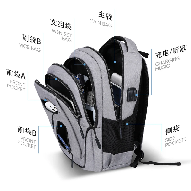 Men USB Charging Laptop Backpack 15.6inch Multifunctional High School College Student Backpack Male Travel Business Bag pack