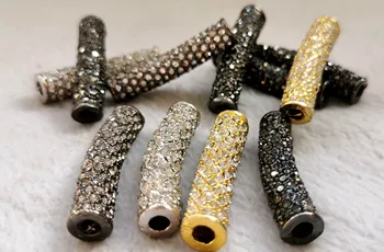

10pcs Gunmeal Crystal Cubic Zirconia Rhinestone Pave Tubes 38x8mm cz tube bar Connector,Gold-white silver jewelry DIY