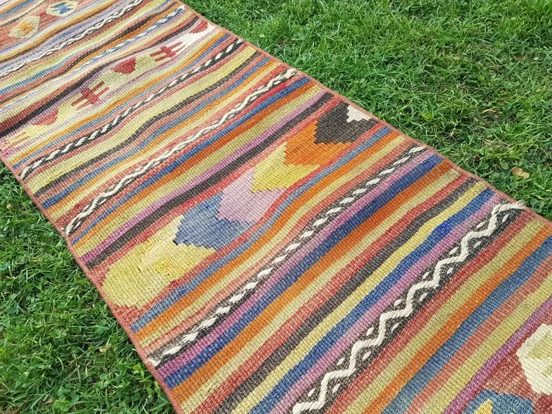 Винтаж ручной работы полосатый турецкий ковер Runner 1'10'' X 19'2''/56X585 см