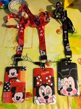 Bolsa de monedas de mickey mouse de Disney, tarjetero de plástico acrílico con dibujos animados para comida, autobús, almacenamiento de tarjetas para el campus