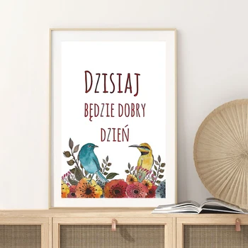

Polish Inspirational Quotes Canvas Print From Poland Today is a good Day Minimalist Painting Wall Art Poster Living Room Decor