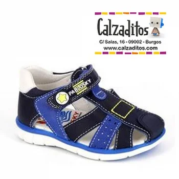 

Leather sandals child in blue tones with velcro, Pablosky