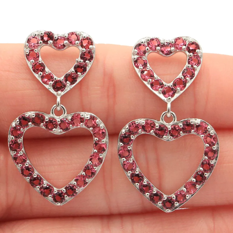 rhodolite garnet 34x20 мм Необычные 5,45 г в форме сердца родолит гранат фиолетовый танзанит подарок для женщин 925 Твердые серьги из стерлингового серебра - Цвет камня: rhodolite garnet