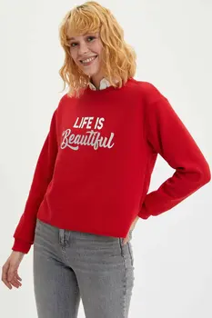 

DeFacto Fashion Woman O-neck Sweat Shirt Female Long Sleeves Letter Pattern Tops Ladies Casual Loose Pullover New - M6332AZ19WN
