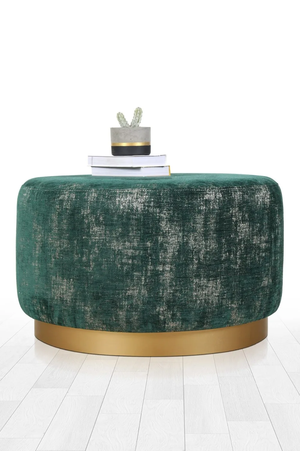 Lorence Home Nifty Pouf - Emerald Green Gold Stool Flannel Chair Solid Color Sofa Pedal Round Stools Ottoman Pouf2
