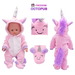Tenue de poupées de 17 pouces avec 21 styles de broderie, ensemble licorne + chaussures, barboteuses, vêtements, zapf, 43cm 