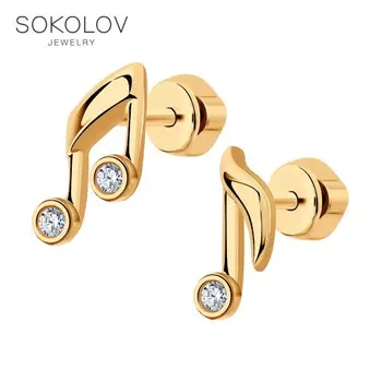 

Sokolov drop earrings with stones made of gilded silver with gilding with cubic zirconia, fashion jewelry, 925, women's male, long earrings