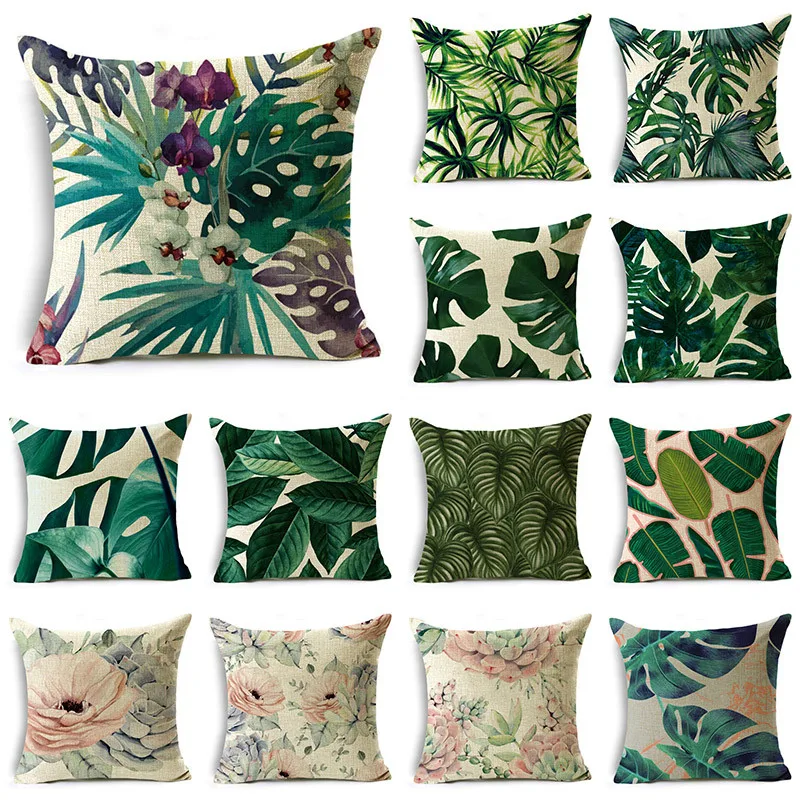 Наволочка в виде цветов растений зеленый чехол для дивана натуральном стиле 40*40