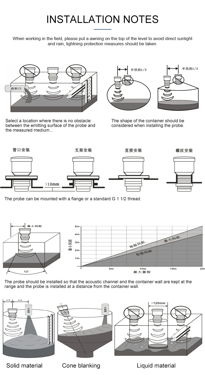 IP68 IP65 4-20 ma RS485 Distance 10 Meter Water Fuel Oil Tank Liquid Depth Ultra