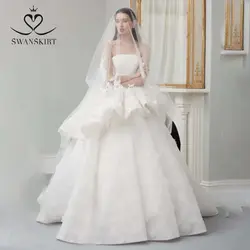 Гламурные Аппликации Свадебное платье 2019 Swanskirt вечернее платье без бретелей Ruched Тюль свадебное платье Vestido De Noiva O101