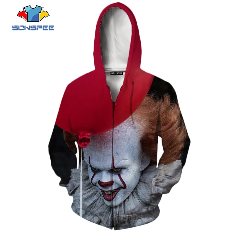 It Chapter две молнии толстовки новые для мужчин женщин Pennywise клоун Толстовка 3D принт фильм ужасов унисекс с длинным рукавом Топ пальто C063-1
