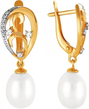

Примаэксклюзив earrings with pearls and cubic zirconia in red gold