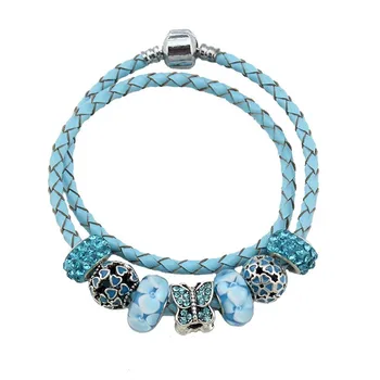 

Angemiel Blue Leather Butterfly Figure Charm Bracelet