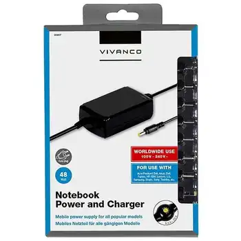 

Vivanco laptop charger 30467 - 48w - 100/240v - 9.5-20v - 3a max. - 10 connectors-compatibility according to