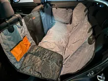 DEKO-Protector para asiento de coche para perros, hamaca de transporte con visión de malla para mascotas, Protector de seguridad, alfombrilla para asiento trasero de coche con cremallera y bolsillo para viaje