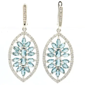 

48x19mm Pretty Created London Blue Topaz Zircon Gift For Woman's Silver Earrings Daily Wear