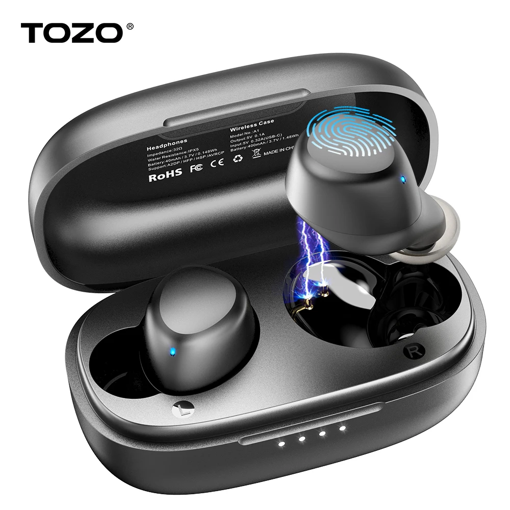 TOZO A1 Mini Wireless Earbuds Bluetooth 5.3 Headphones Immersive Sound Long Distance Connection Headset, Ultra Lightweight,Black 
