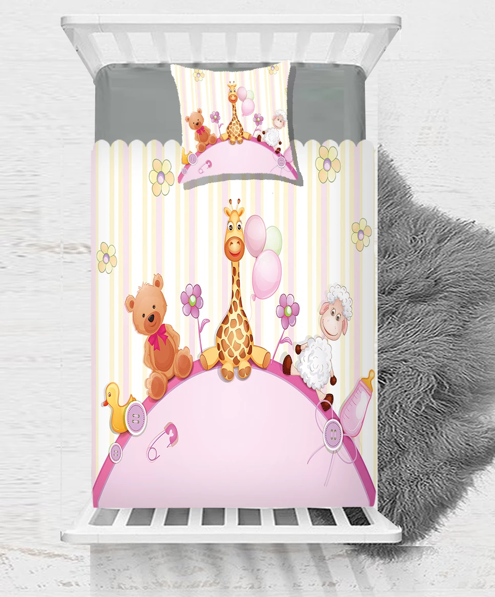 

Else Pink Lamp Bears Giraffe Ducks Animals Baby Boy Kids Children 3d Print Single Bedspread Bed Cover Gift Combine Pillow Cover