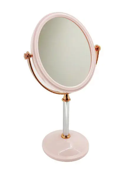 Powder Pink Double Sided Magnifying 13x16cm Chrome Pedestal Table Makeup Mirror rotatable stand table compact home bed room bathroom | Красота
