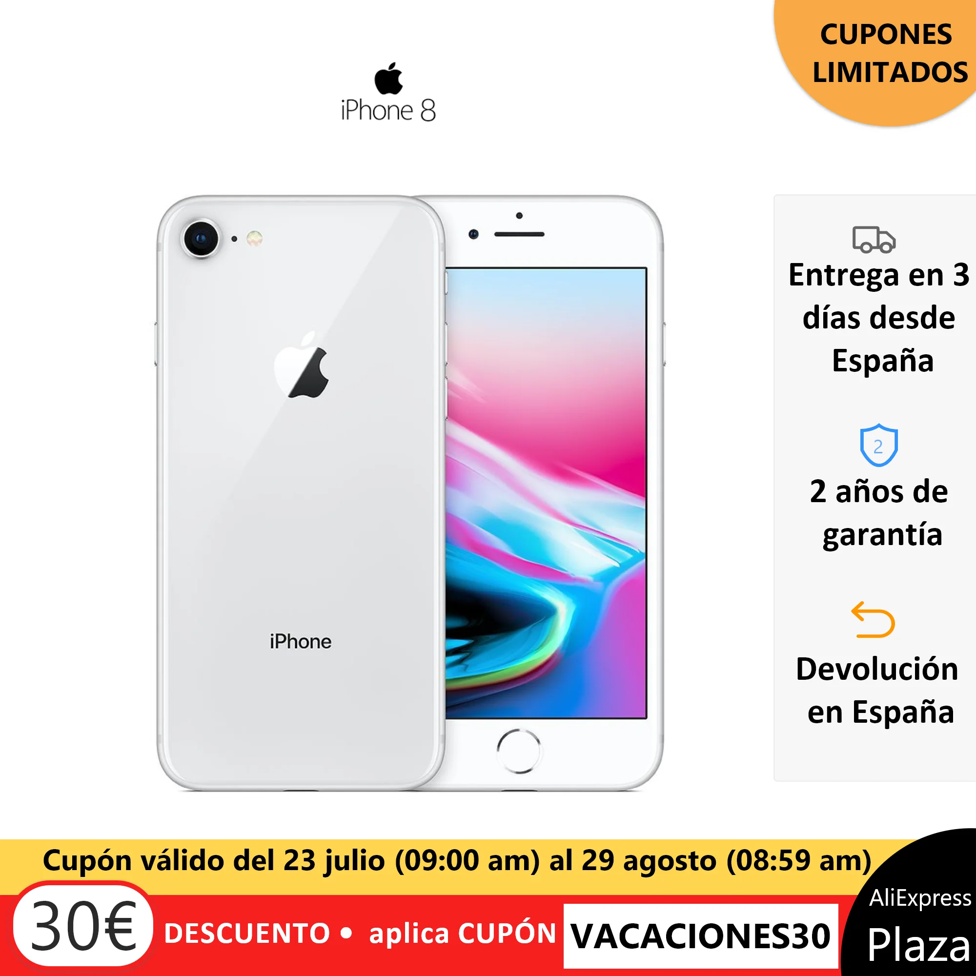 Smartphone Apple Iphone 8, shipping phone phone, ORIGINAL, old 2 warranty, 64GB, free from Spain, Aliexpress Square Smartphone Apple Iphone 8, shipping phone phone, ORIGINAL, old 2 warranty, 64GB, free from Spain, Aliexpress Square