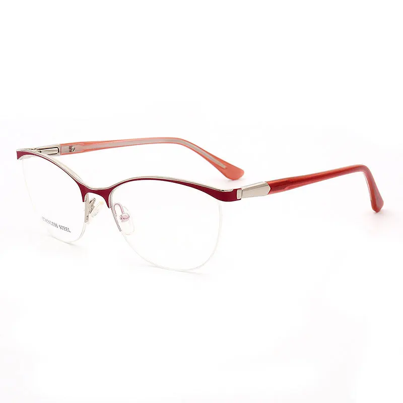Eyeglasses Frames Eyewear Frames Women Glasses Retro Women Optical Glasses Frame for Women Cat Eye Eyeglass Frame Prescription Metal Spectacles Red Tortoise Half Rim Eyewear
