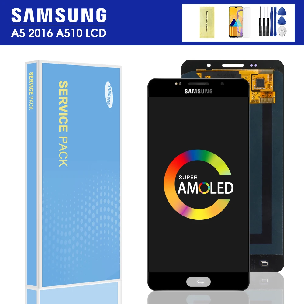 Тесты ЖК-дисплей для samsung Galaxy A5 A510F A510M A510FD A5100 A510Y ЖК-дисплей Дисплей кодирующий преобразователь сенсорного экрана в сборе
